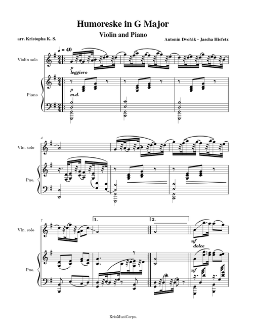 Humoresque, B.138 – Antonín Dvořák Humoresque v and p 2