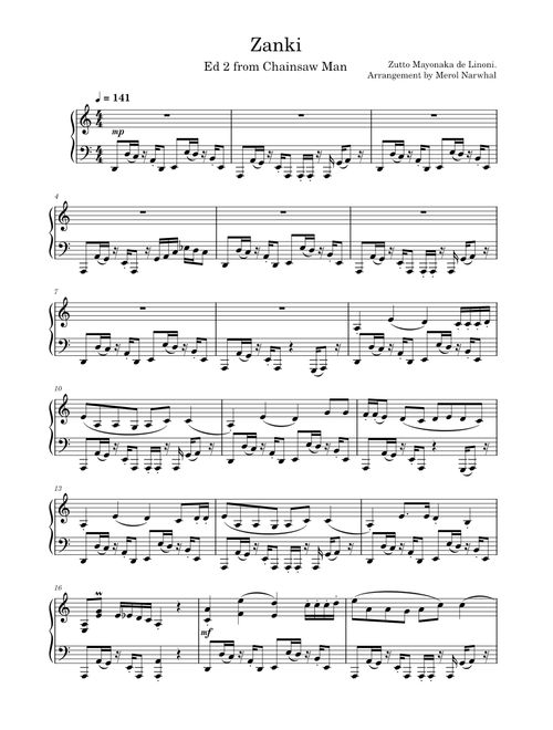 Zanki from Chainsaw Man ED2 Piano Arrangement