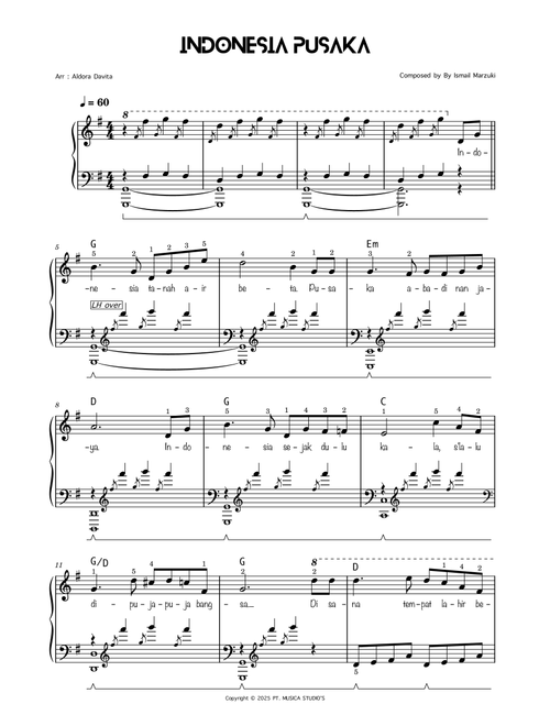 Indonesia Pusaka (Arr. Aldora Davita) - Broery Marantika (Easy Piano)