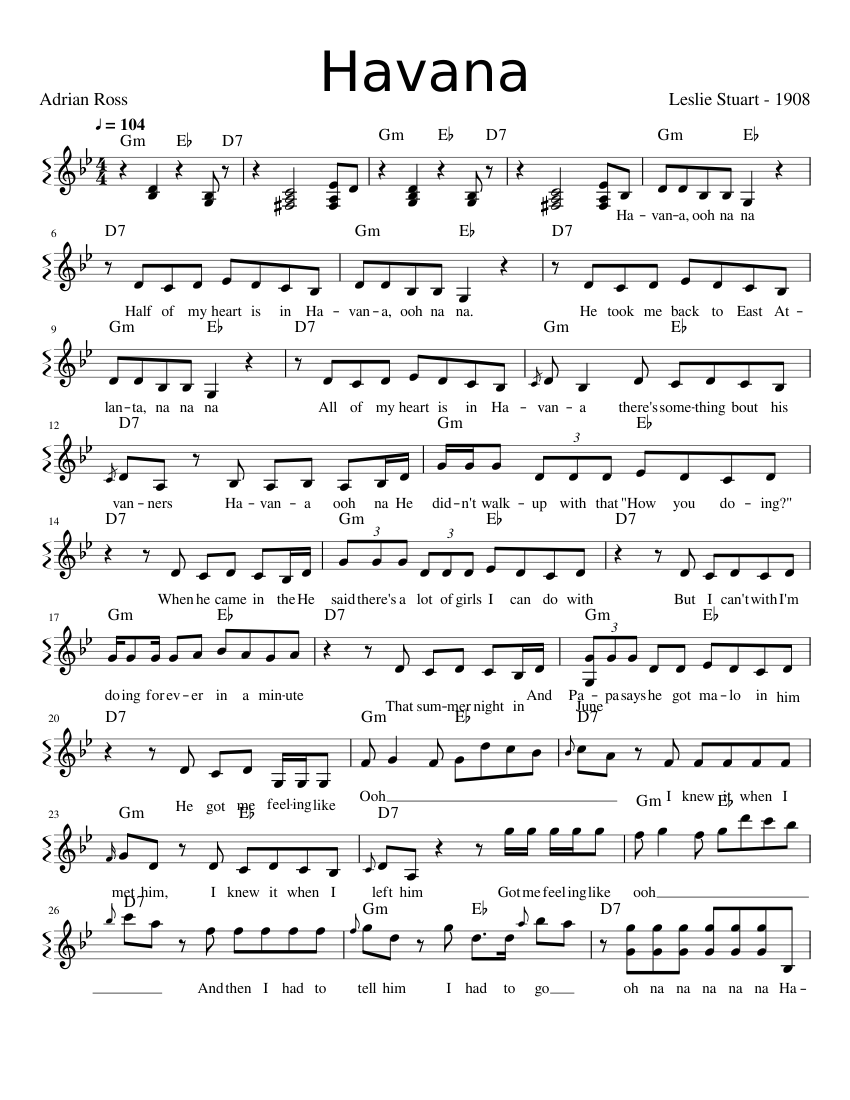 Havana (LeadSheet) Sheet Music for Piano (Solo) Easy | MuseScore.com