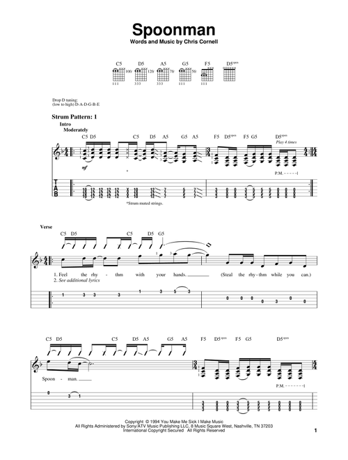 Spoonman - Soundgarden (Easy Guitar with TAB)