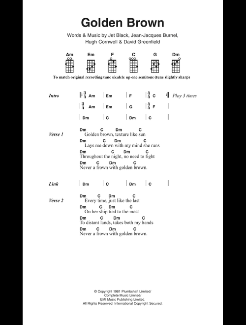 Golden Brown - The Stranglers (Ukulele Chords-Lyrics)