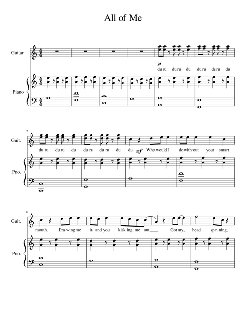 All of Me piano and guitar