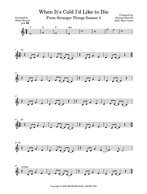 When It's Cold I'd Like To Die (Arr. HELCIO BARONI JUNIOR) - Moby (Lead Sheet - Fake Book)