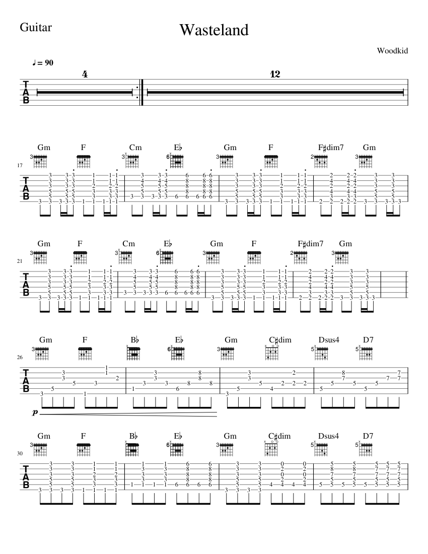 Wasteland Guitar Tab Sheet music for Guitar (Solo)