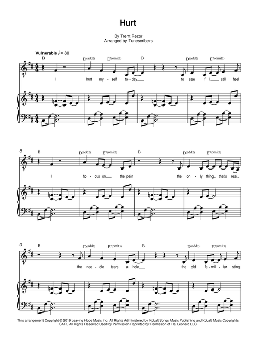 Hurt (Arr. Tunescribers) - Trent Reznor (Piano Vocal)