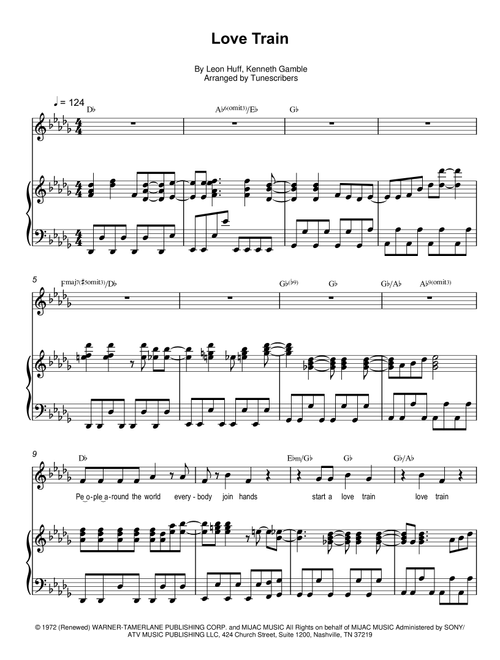 Love Train (Arr. Tunescribers) - Leon Huff, Kenneth Gamble (Piano Vocal)