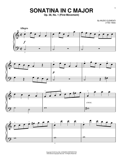 Sonatina in C Major, Op. 36, No. 1 - Muzio Clementi (Very Easy Piano)