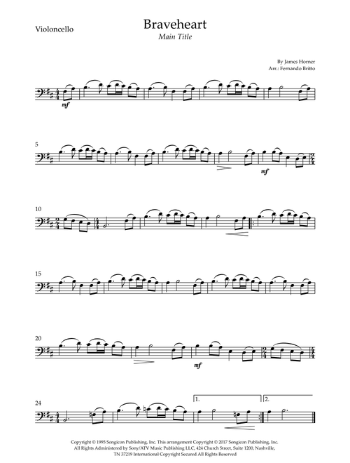 Braveheart - Main Title (Arr. Fernando Britto) - James Horner (Cello Solo)