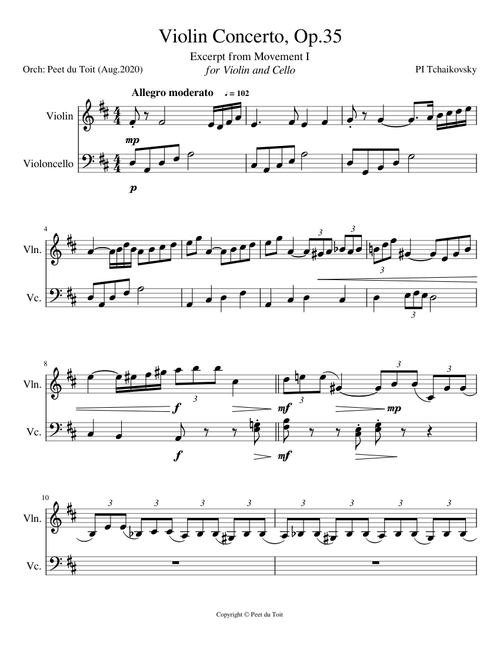Violin Concerto excerpt from Movement I, Op. 35 - PI Tchaikovsky  (Violin & Cello)