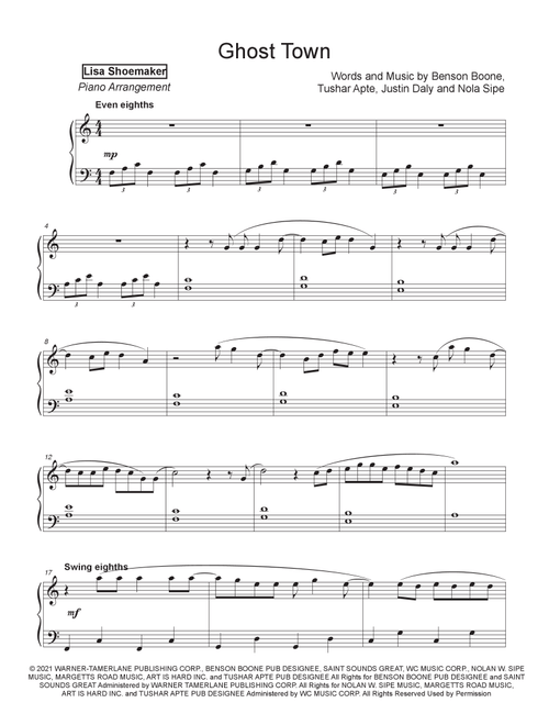 Ghost Town (Arr. Lisa Shoemaker) - Benson Boone (Piano Solo)