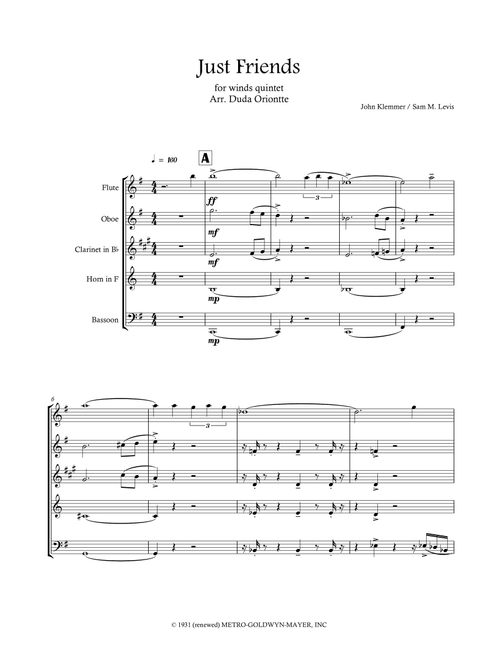 Just Friends (Arr. Duda Oriontte) - John Klenner, Sam M. Lewis (Woodwind Ensemble)