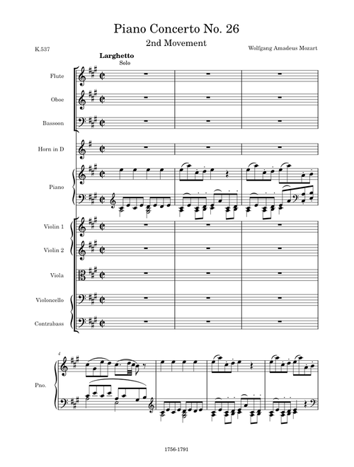 Piano Concerto No. 26 in D Major "Coronation", K.537, 2nd Movement (Larghetto) – W. A. Mozart