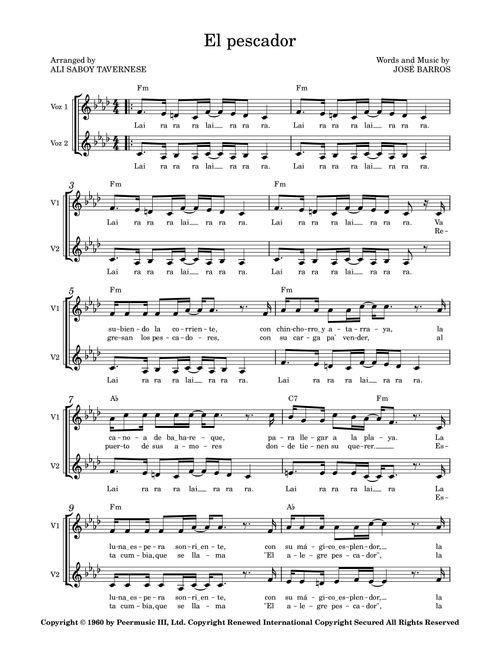 El Pescador (Arr. Ali Saboy Tavernese) - Jose Barros (Choral, SA)