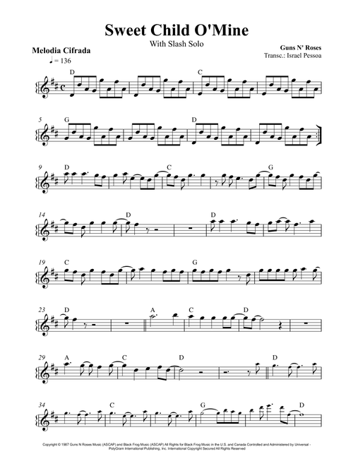 Sweet Child O' Mine (Arr. Israel Pessoa) - Guns N' Roses (Instrumental Solo (with Piano Accompaniment))
