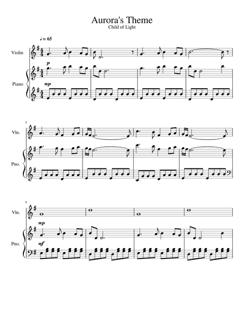 Aurora's Theme (Child of Light) Violin and Piano Duet