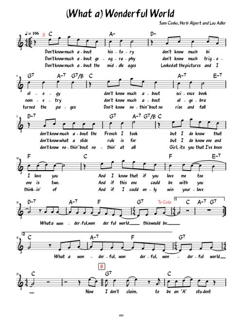 (What a) Wonderful World (Sam Cooke) (Lead sheet with lyrics )
