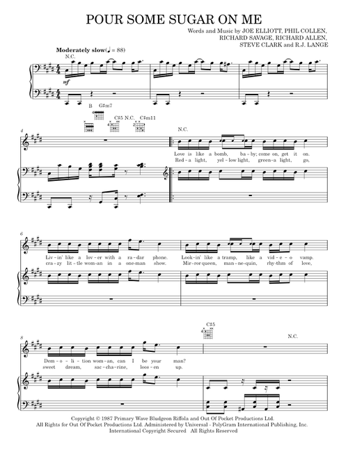 Pour some sugar on me - Def Leppard (Piano-Vocal-Guitar)