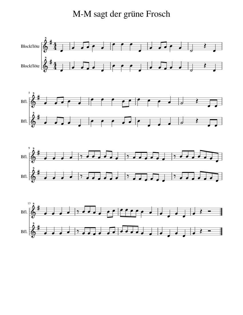 MM_sagt_der_gruene_Frosch Sheet music for Recorder (Woodwind Duet
