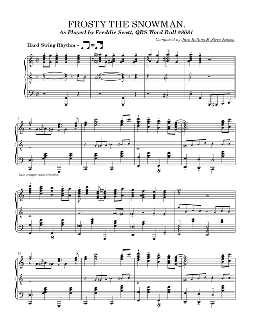 Frosty The Snowman – QRS Word Roll 8681 (Played by Freddie Scott)