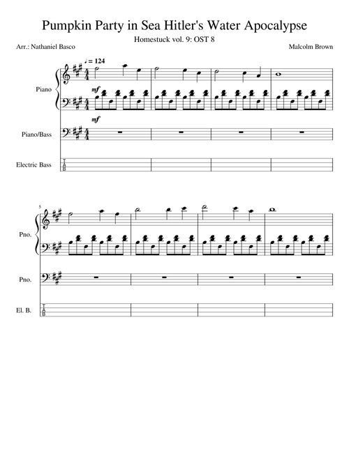 Pumpkin Party in Sea Hitler's Water Apocalypse-Homestuck vol. 9: OST 8 for Piano & Bass (Tab)