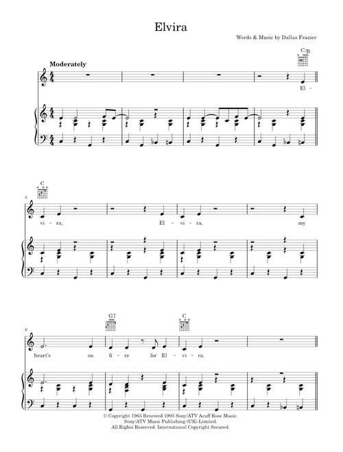 Elvira - The Oak Ridge Boys (Piano-Vocal-Guitar (Piano Accompaniment))