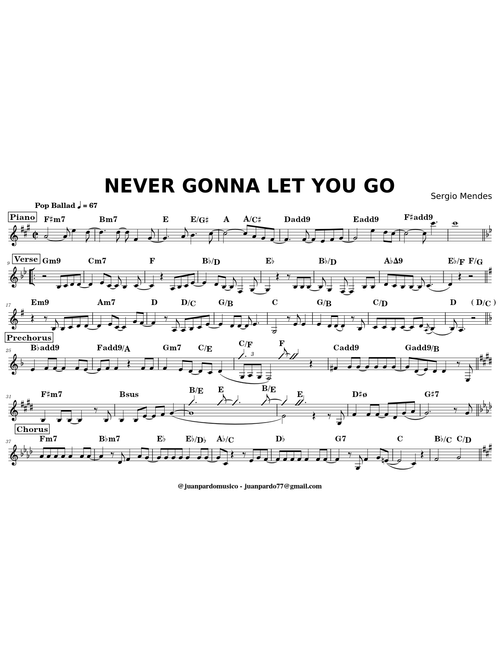 Never gonna let you go – Sergio Mendes (Lead Sheet)