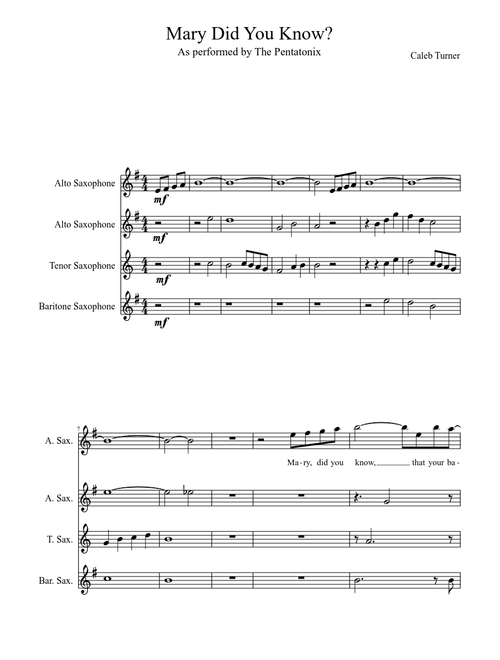 Mary Did You Know? (Sax Quartet)