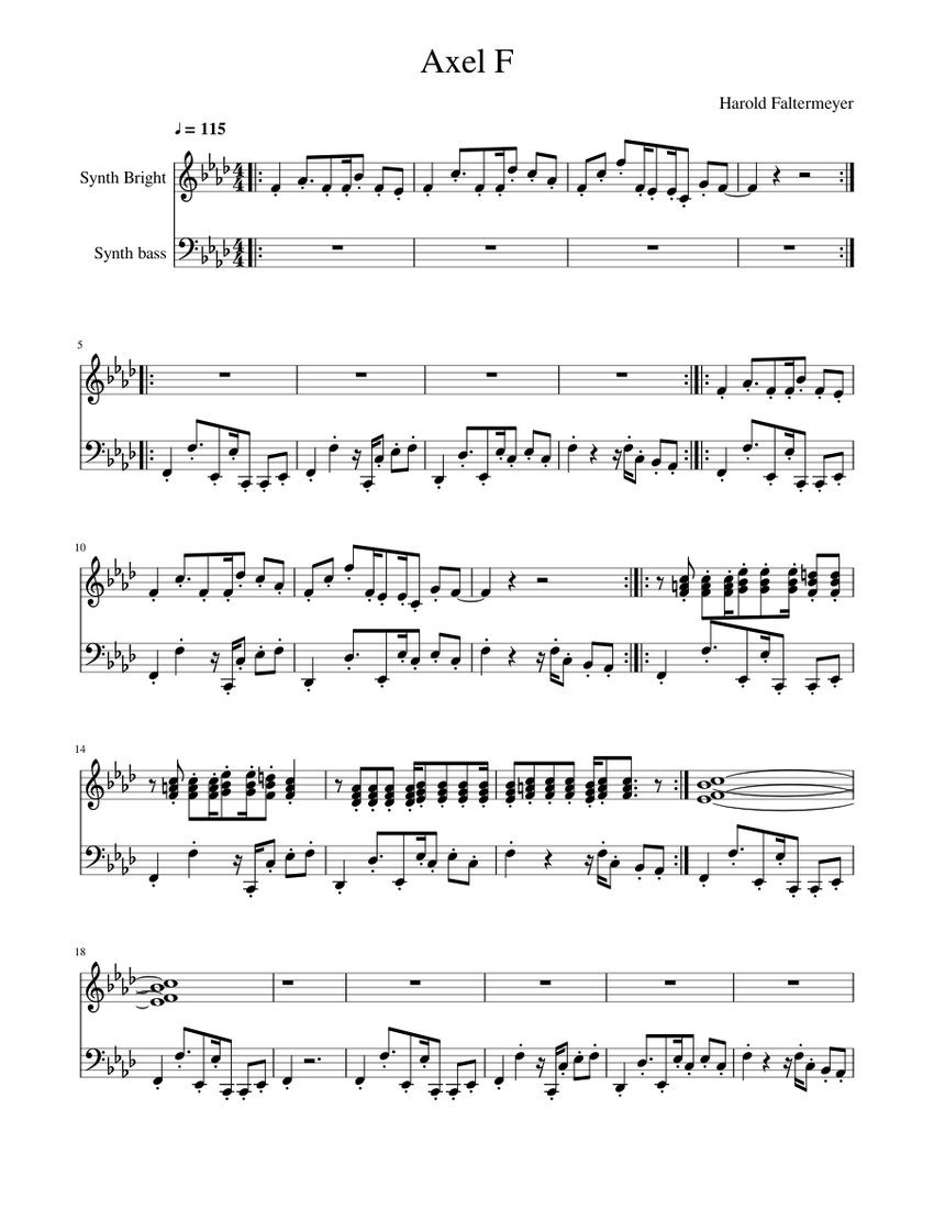 Axel F Note Eastern Harold Faltermeyer - Axel F Sheet Music for Bass guitar, Synthesizer ...