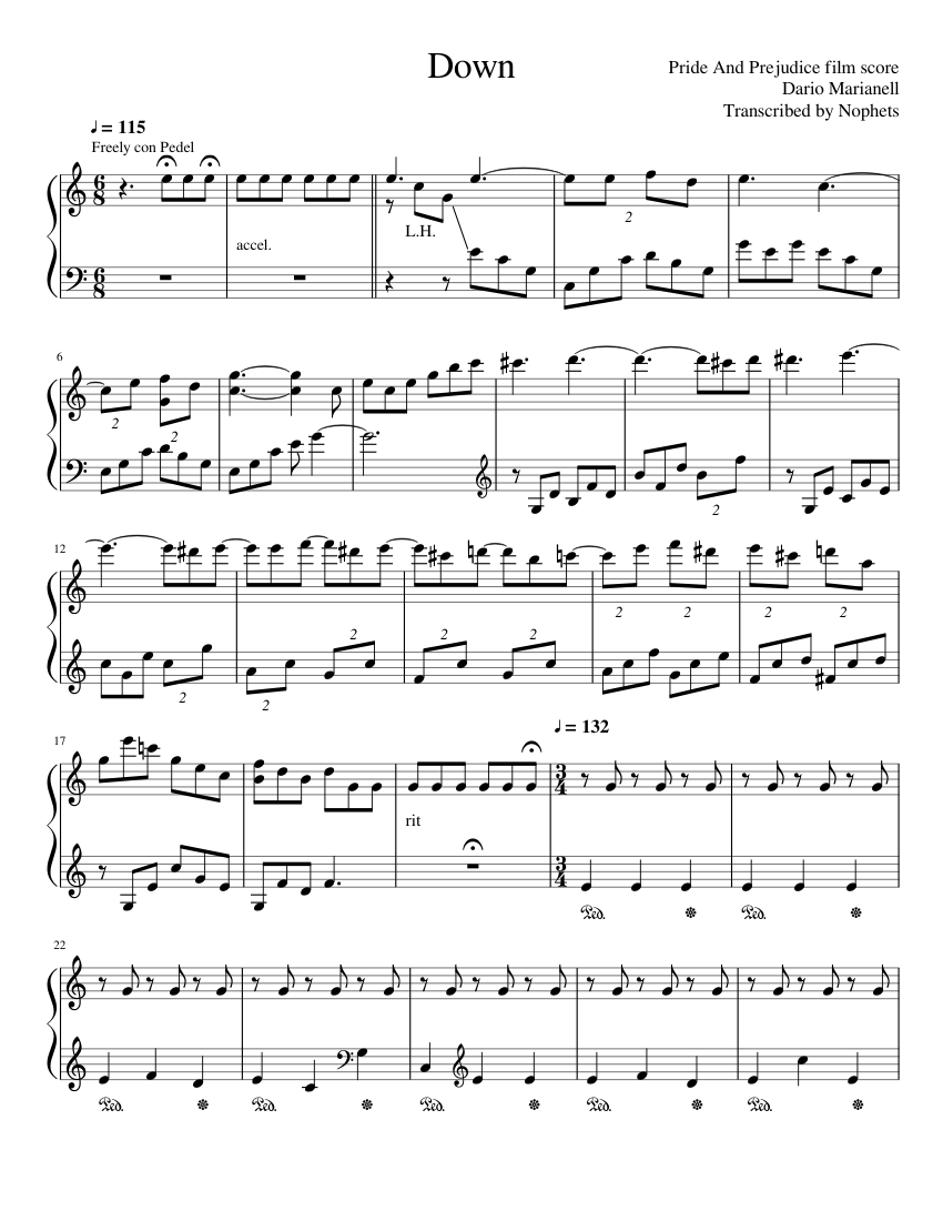 Muy lejos fama punto final Pride and Prejudice-Down Sheet music for Piano (Solo) | Musescore.com