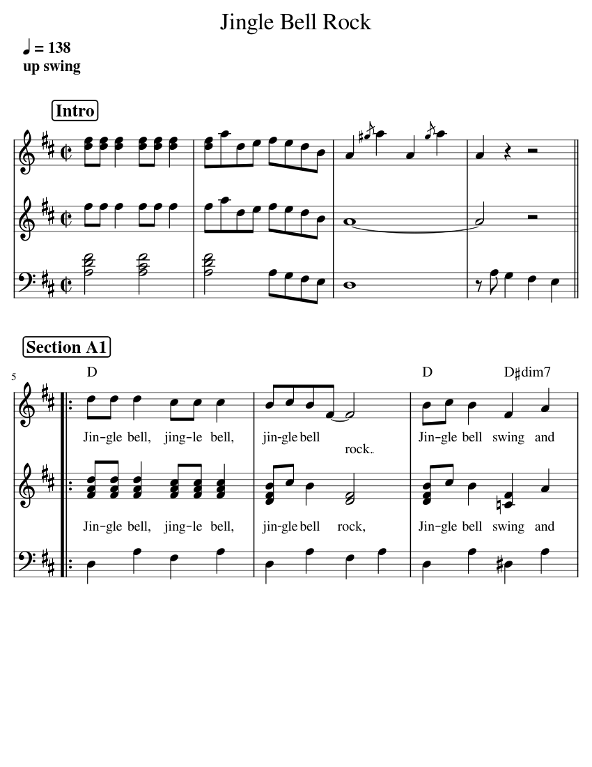 Jingle Bells Rock Melody Chord LH Sheet music for Piano (Piano Duo