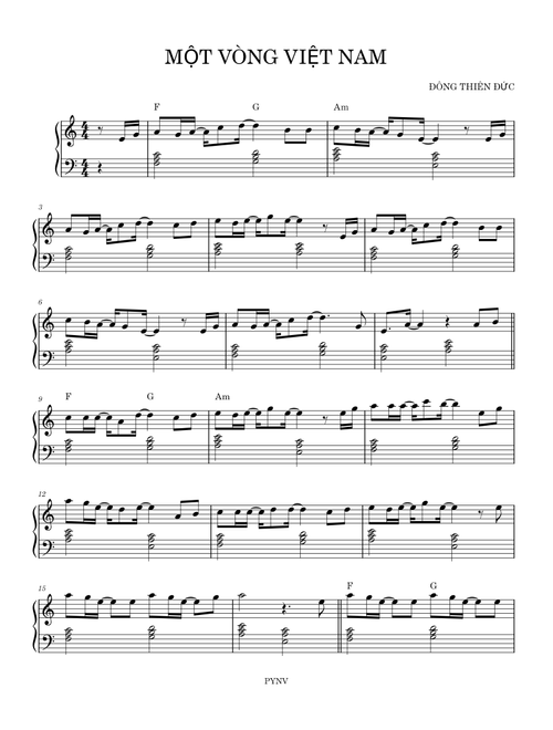 MỘT VÒNG VIỆT NAM Sheet Music For Piano || Đông Thiên Đức || Janz Music