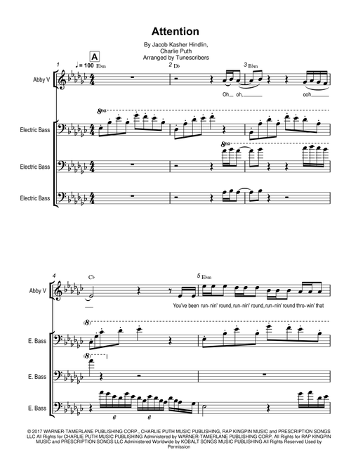 Attention (Arr. Tunescribers) - Jacob Kasher Hindlin, Charlie Puth (Guitar Tab with Voice)