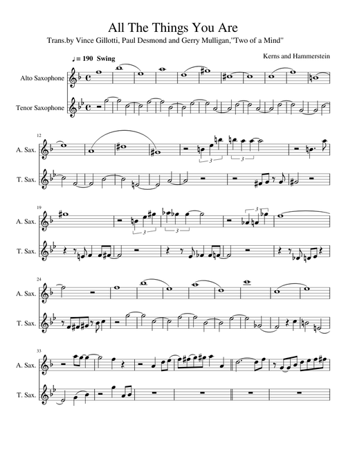 All The Things You Are Transcription