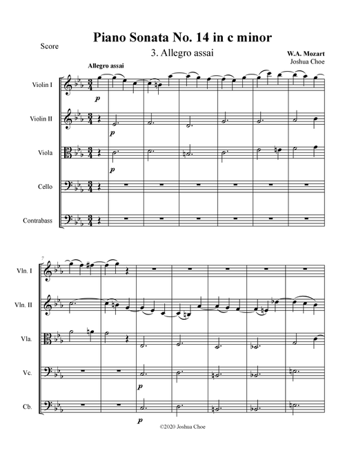 Piano Sonata No. 14, Movement 3 (Arr. Joshua Choe) - Wolfgang Amadeus Mozart (Orchestra)