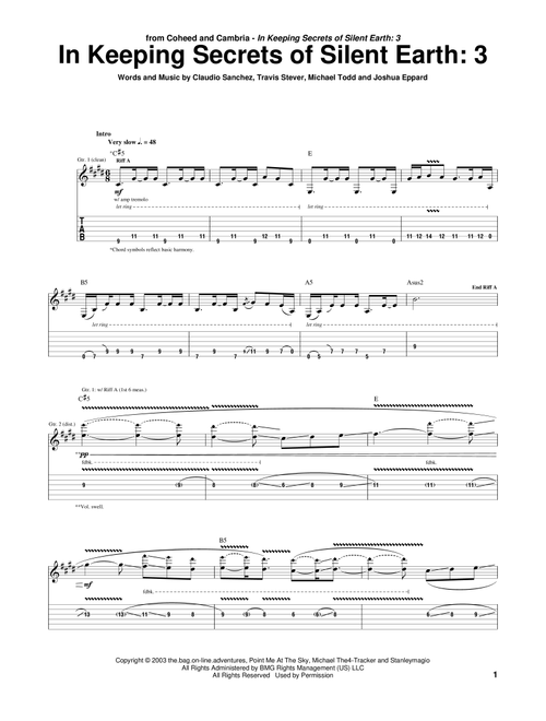 In Keeping Secrets Of Silent Earth: 3 - Coheed And Cambria (Guitar Tab)