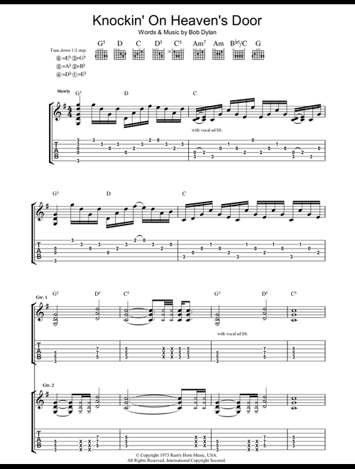 Knockin' On Heaven's Door - Guns N' Roses, Bob Dylan (Guitar Tab)