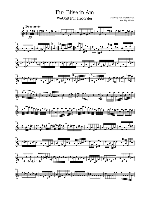 Fur Elise By Beethoven For Recorder