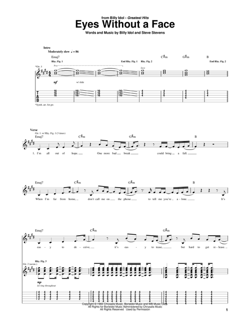 Eyes Without A Face - Billy Idol (Guitar Tab)