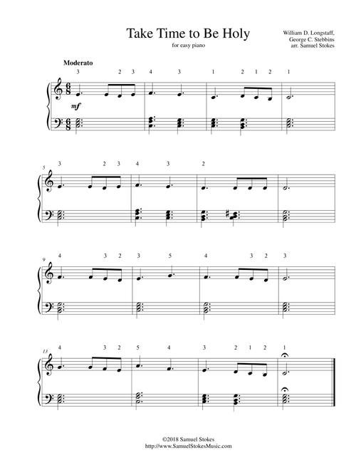 Take Time to Be Holy - for easy piano (Arr. Samuel Stokes) - William D. Longstaff, George C. Stebbins (Easy Piano)