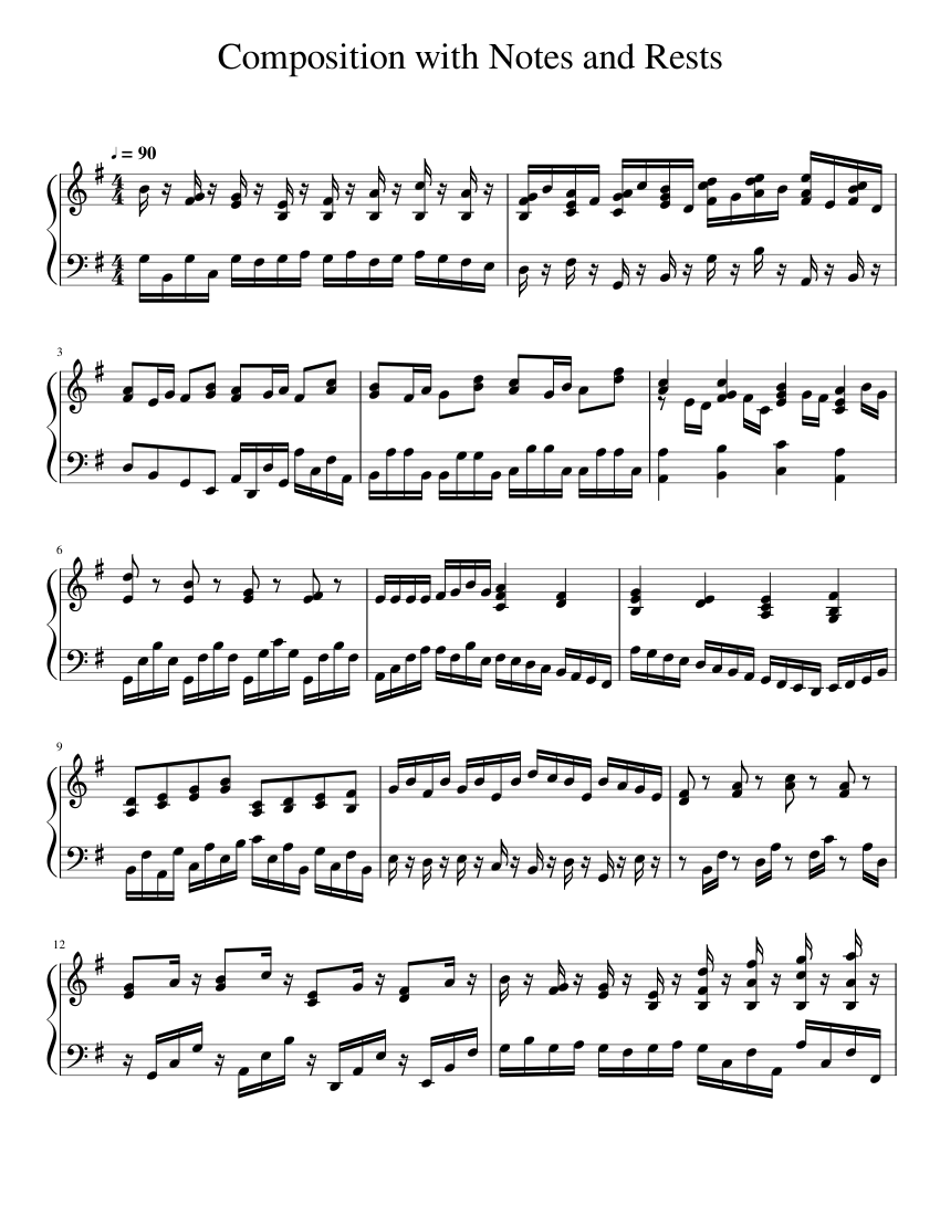 Composition with Notes and Rests Sheet music for Piano (Solo ...