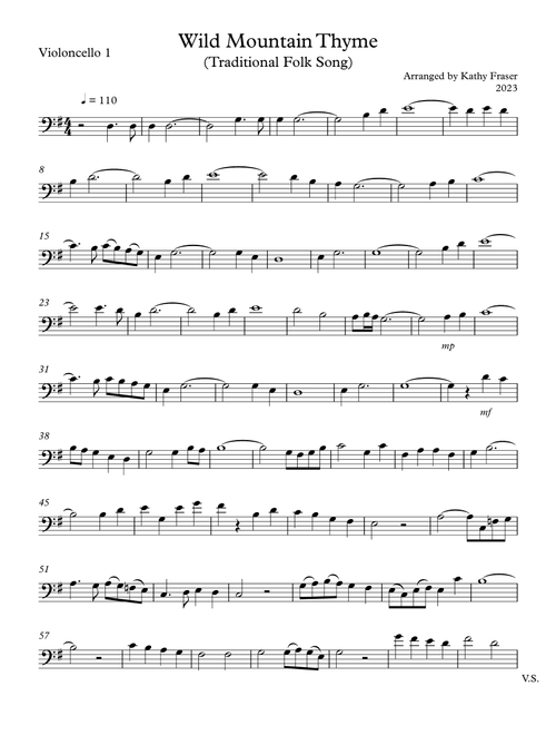 Wild Mountain Thyme for Cello Duet (Arr. Katherine L Fraser) (Cello Duet)