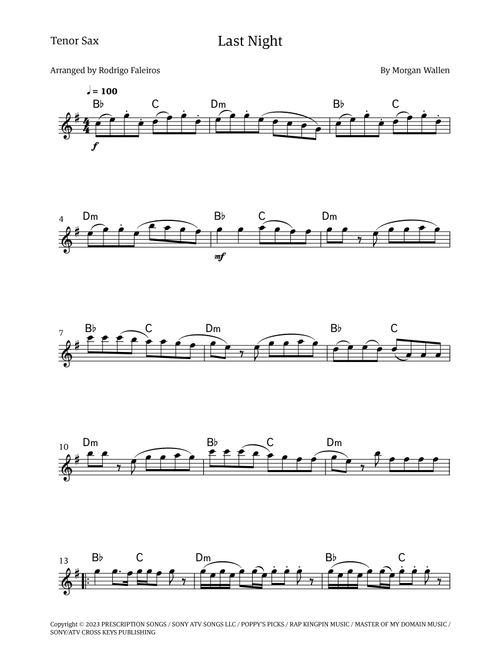 Last Night (Arr. Rodrigo Faleiros) - Morgan Wallen (Tenor Sax Solo)