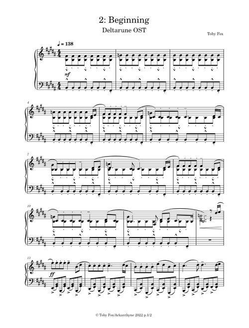 Deltarune Chapter 1 OST: 02 - Beginning (for Solo Piano)
