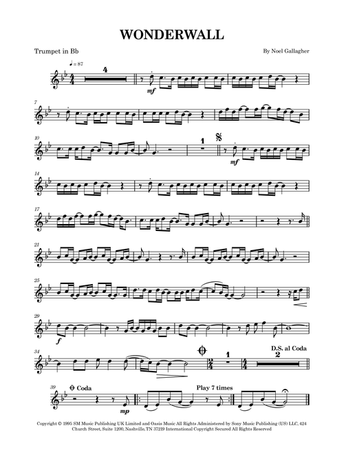 Wonderwall (Arr. Benjamin Vater) - Oasis (Trumpet Solo)