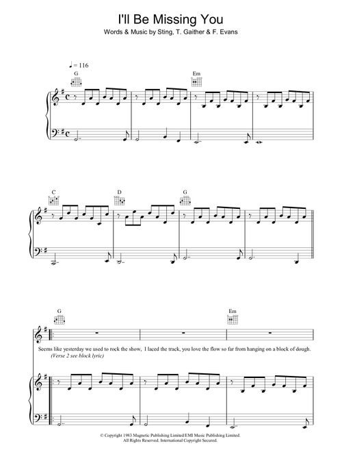 I'll Be Missing You - Faith Evans, Sting, Puff Daddy (Piano-Vocal-Guitar (Piano Accompaniment))
