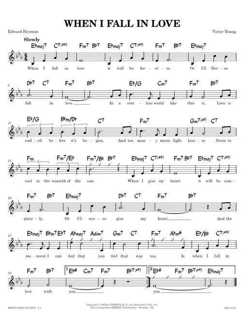 When I Fall In Love  [lead sheet] – Young, Heyman