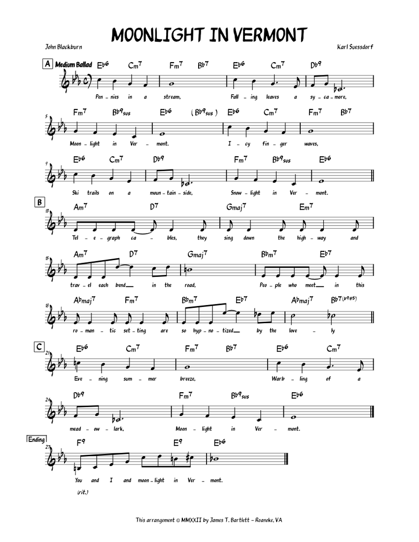 Moonlight In Vermont [lead sheet] Sheet Music with Chords