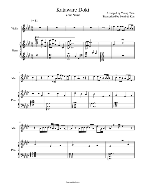 Kataware Doki | Kimi no Na wa | Seycara Orchestra | Piano + Violin
