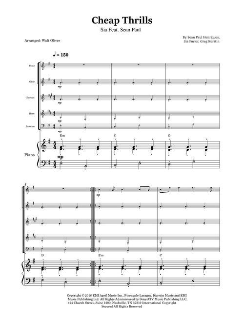 Cheap Thrills (Feat. Sean Paul) (Arr. Walt Oliver) - Sia feat Sean Paul (Woodwind Ensemble)